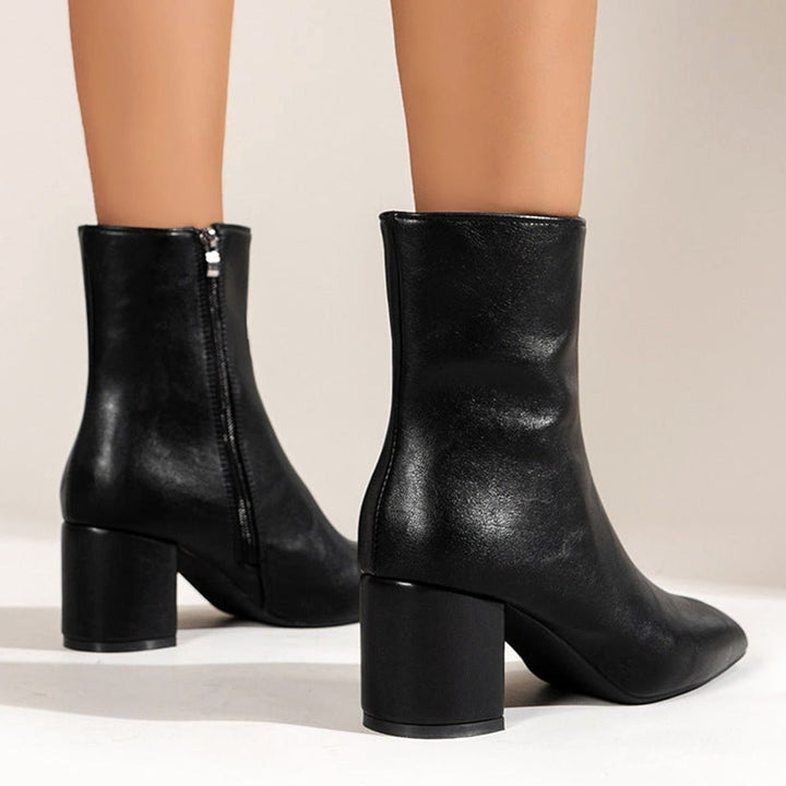 Women's Elegant Black Ankle Boots Block Heel Side Zip
