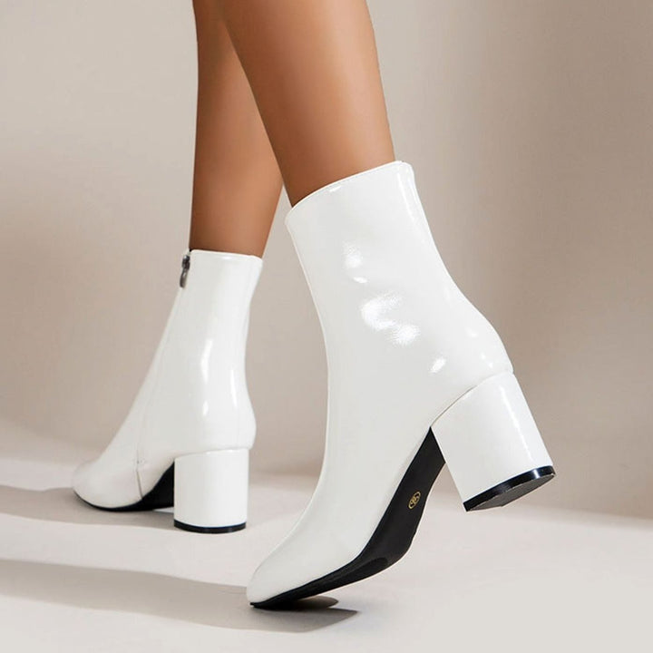 Women's Elegant Black Ankle Boots Block Heel Side Zip