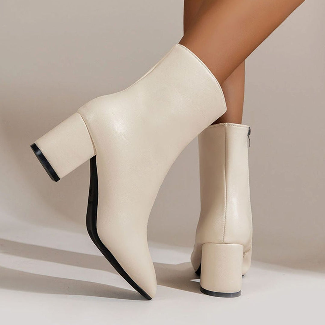 Women's Elegant Black Ankle Boots Block Heel Side Zip