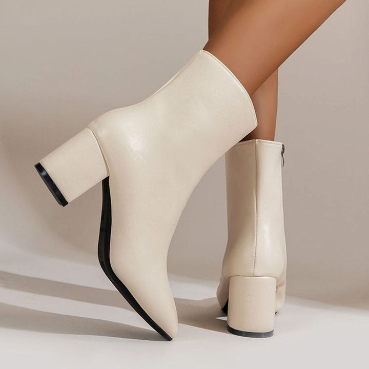 Women's Elegant Black Ankle Boots Block Heel Side Zip