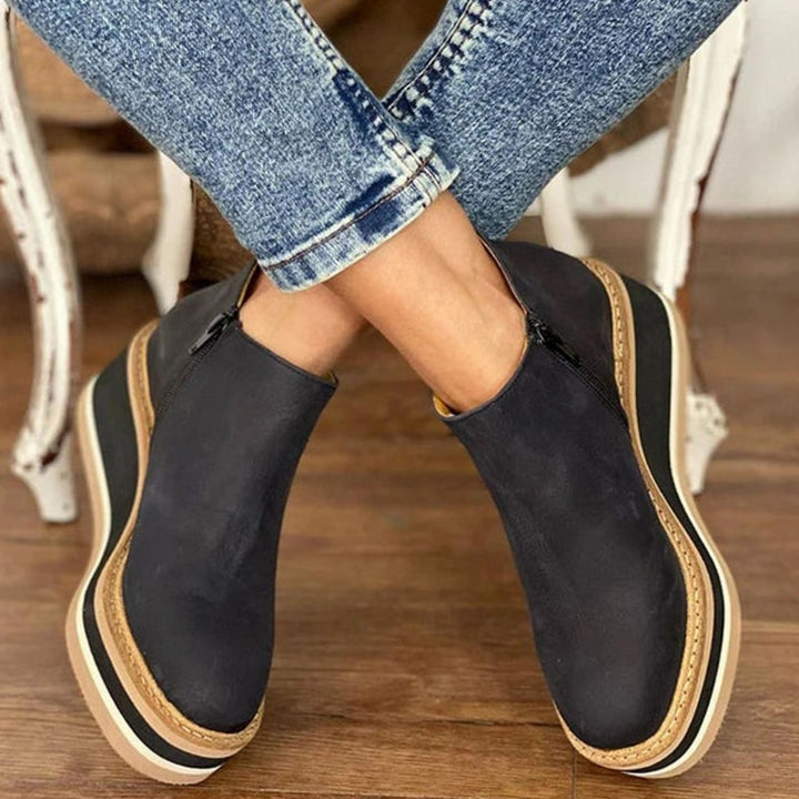 Women's Elegant Black Platform Ankle Boots Slip-On