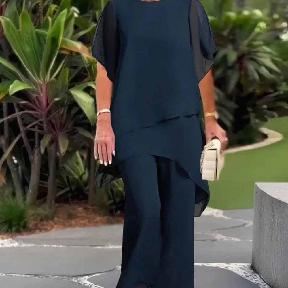 Women's Elegant Tiered Chiffon Palazzo Trousers Set