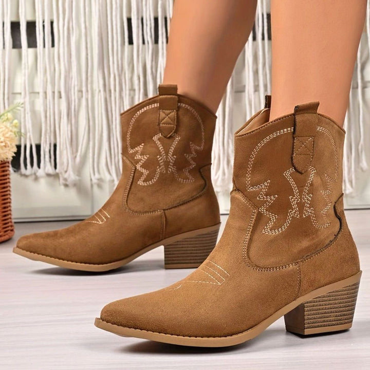 Women's Embroidered Western Cowboy Ankle Boots Block Heel