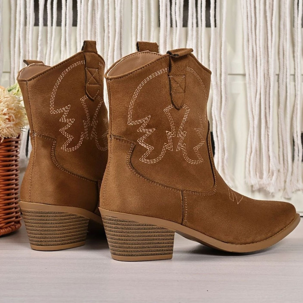 Women's Embroidered Western Cowboy Ankle Boots Block Heel