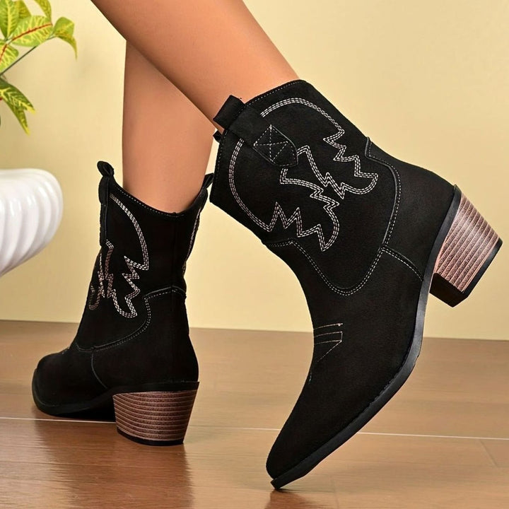 Women's Embroidered Western Cowboy Ankle Boots Block Heel