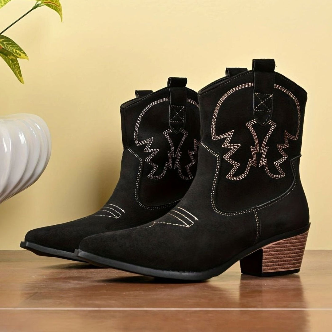 Women's Embroidered Western Cowboy Ankle Boots Block Heel