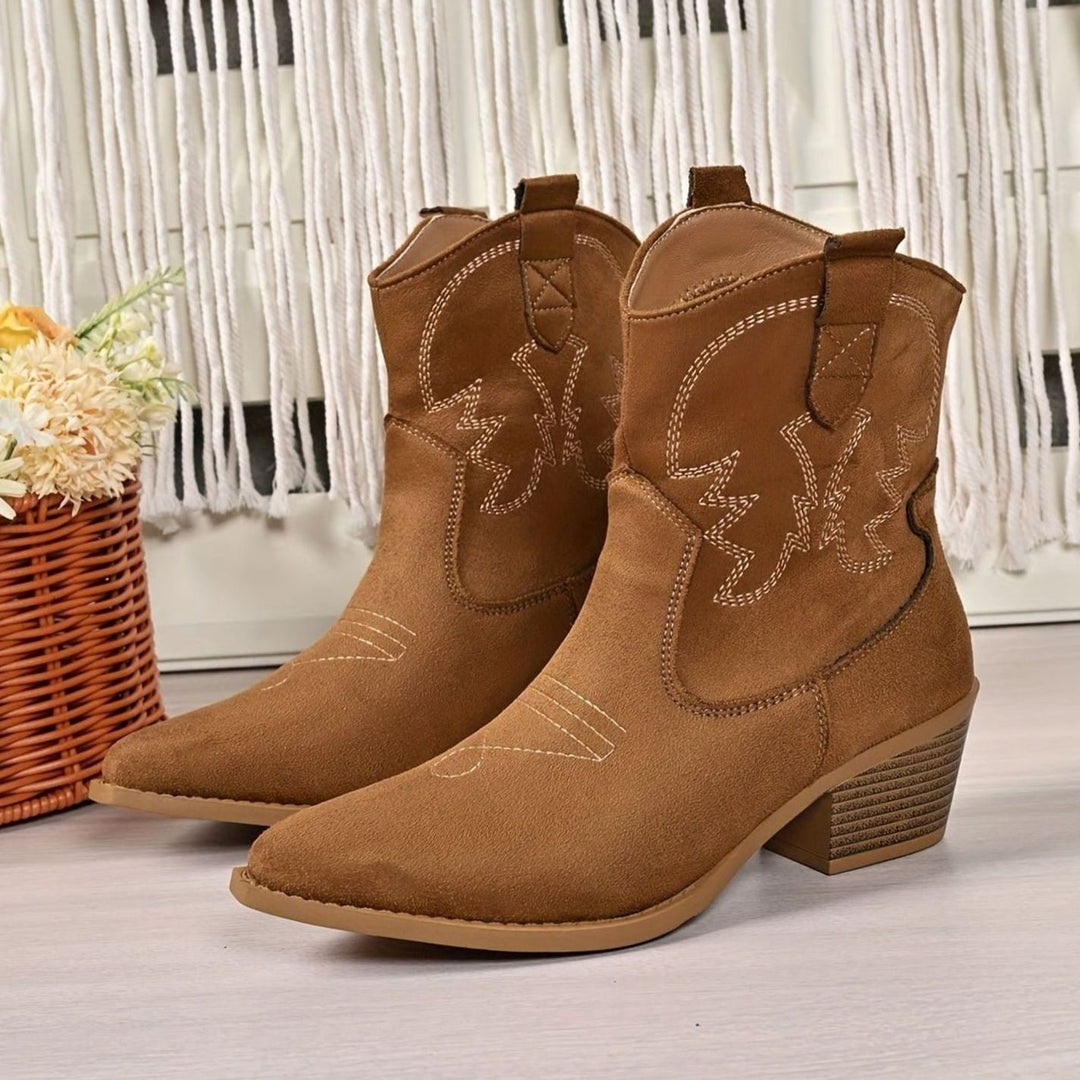 Women's Embroidered Western Cowboy Ankle Boots Block Heel
