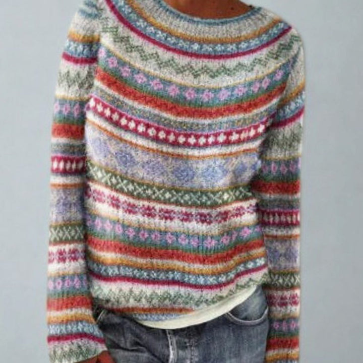 Women's Fair Isle Knit Vintage-Inspired Round-Neck Jumper - Multi-Colour