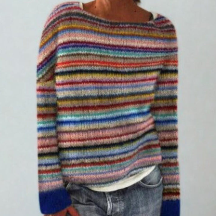 Women's Fair Isle Knit Vintage-Inspired Round-Neck Jumper - Rainbow