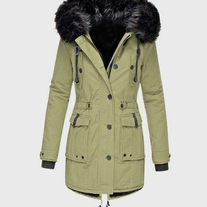 Women's Faux Fur Hood Belted Cotton Winter Parka Coat - Green
