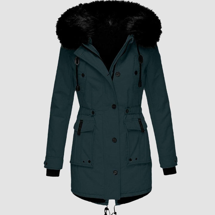 Women's Faux Fur Hood Belted Cotton Winter Parka Coat