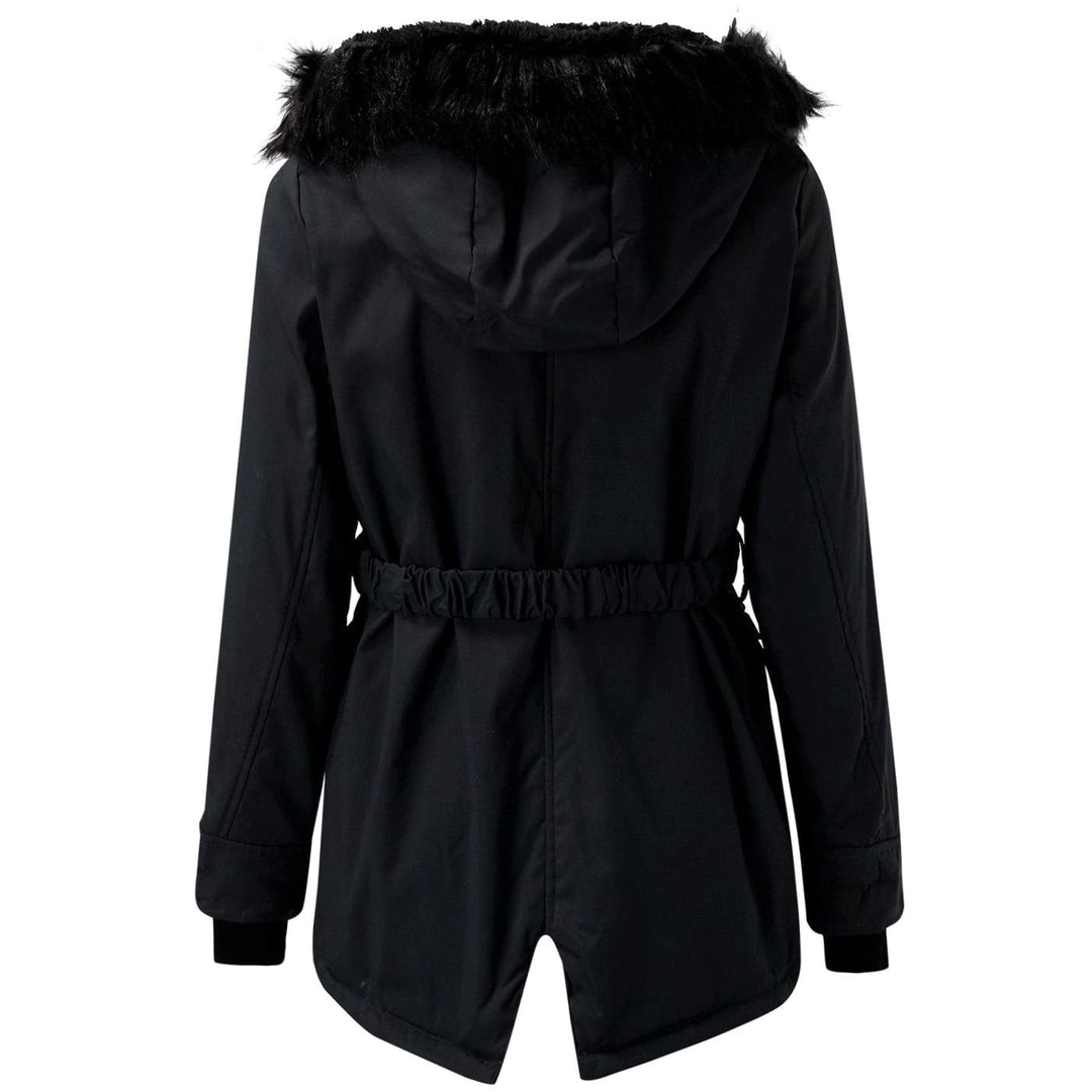 Women's Faux Fur Hood Belted Cotton Winter Parka Coat