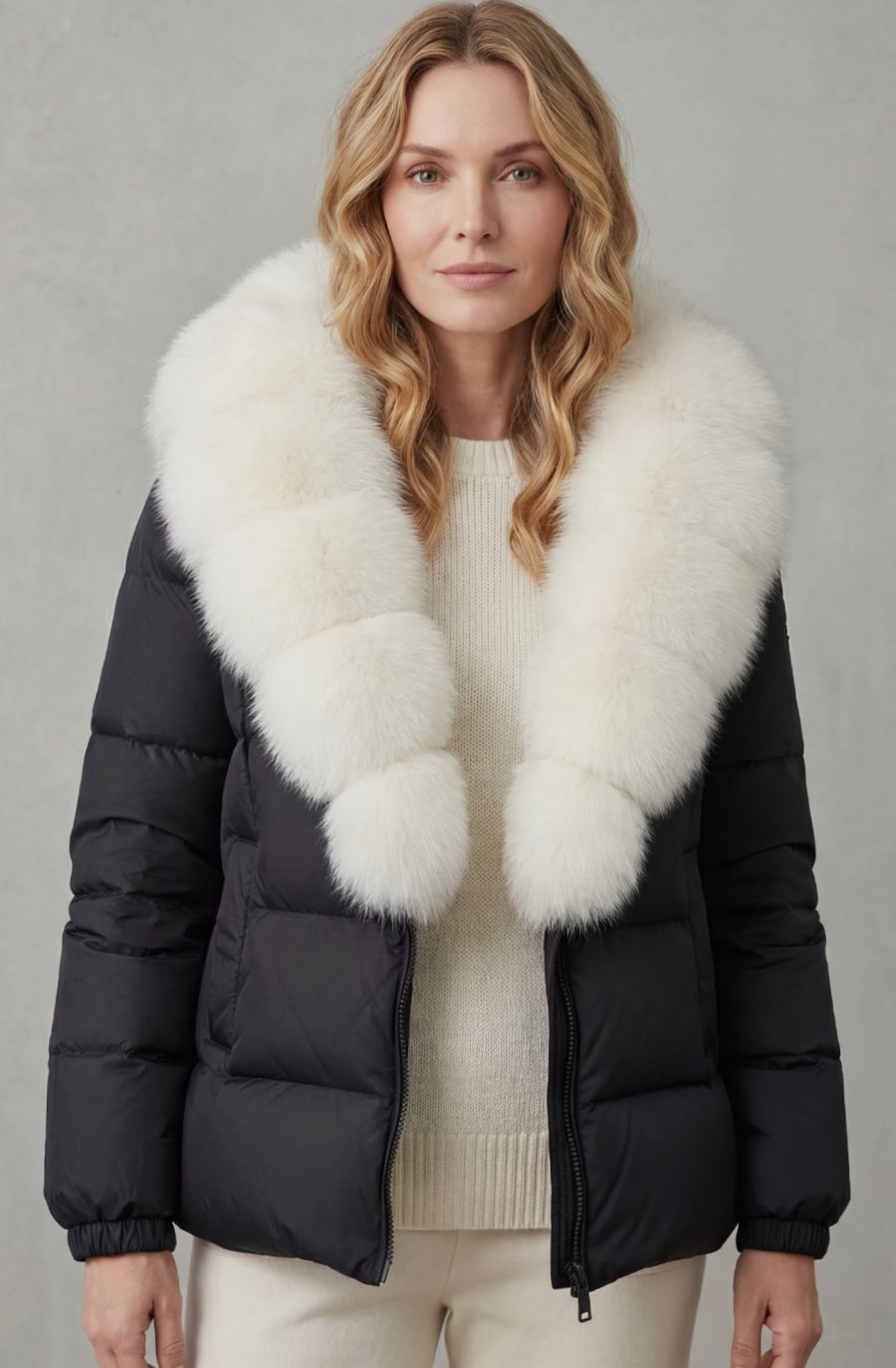Women's Faux Fur Trim Quilted Puffer Winter Jacket