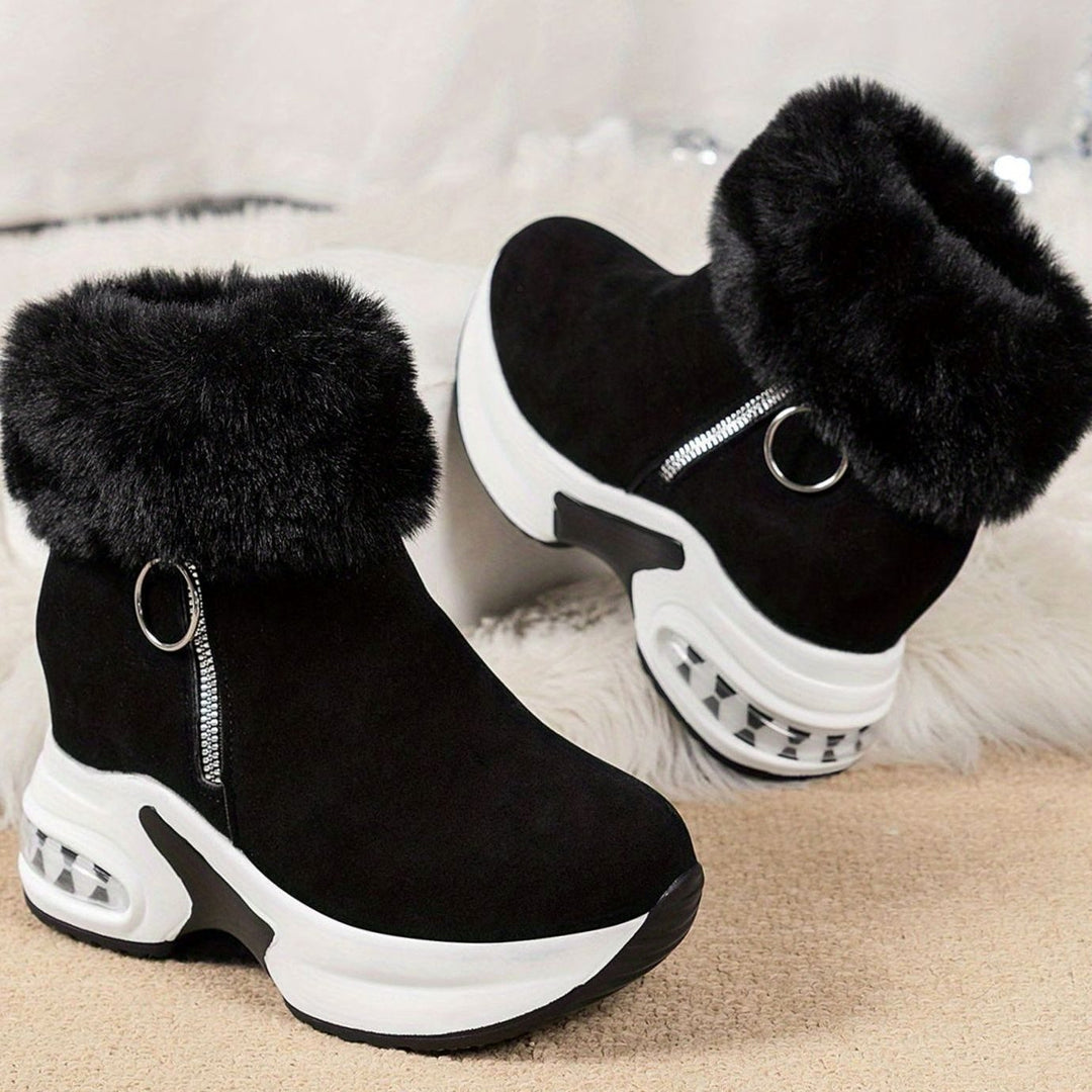 Women's Faux-Fur Trim Wedge Ankle Boots Side Zip