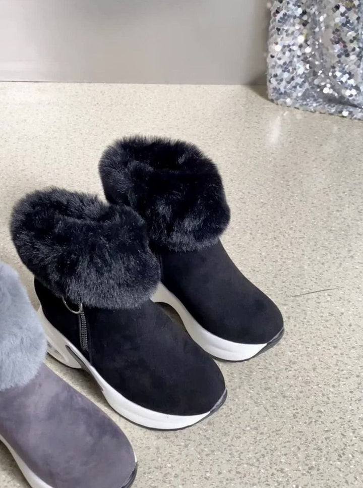 Women's Faux-Fur Trim Wedge Ankle Boots Side Zip