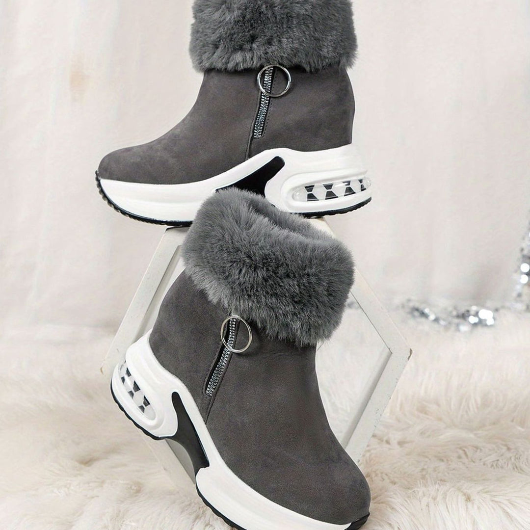 Women's Faux-Fur Trim Wedge Ankle Boots Side Zip