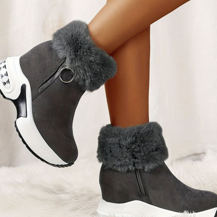 Women's Faux-Fur Trim Wedge Ankle Boots Side Zip