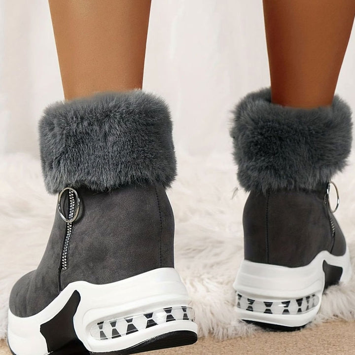 Women's Faux-Fur Trim Wedge Ankle Boots Side Zip