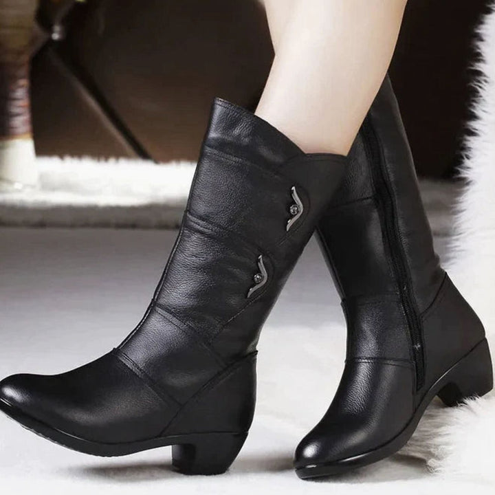 Women's Faux Leather Fleece-Lined Mid-Calf Winter Boots