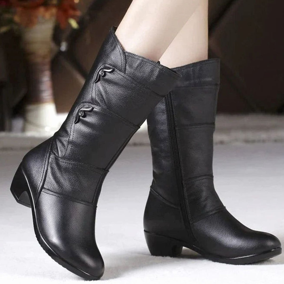 Women's Faux Leather Fleece-Lined Mid-Calf Winter Boots