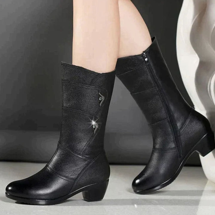 Women's Faux Leather Fleece-Lined Mid-Calf Winter Boots
