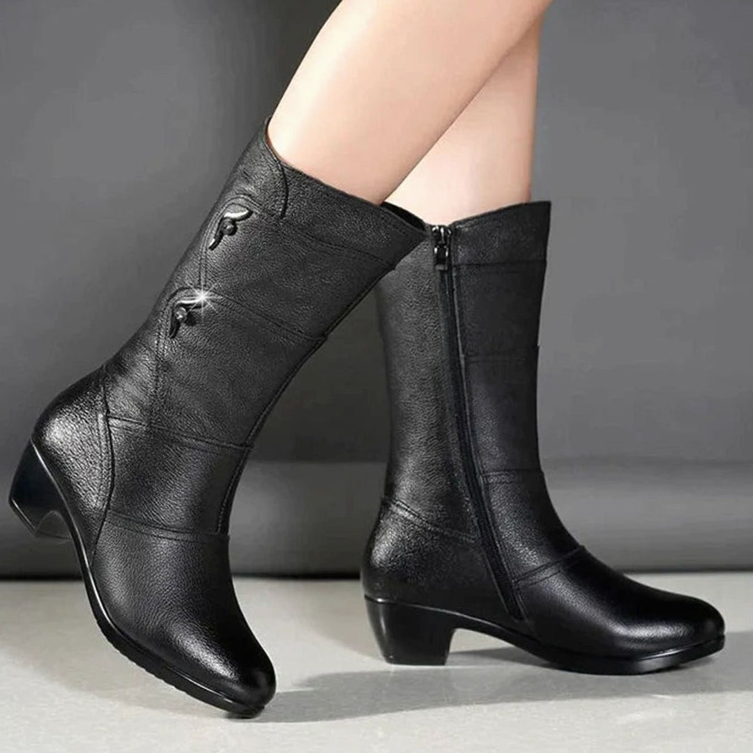 Women's Faux Leather Fleece-Lined Mid-Calf Winter Boots