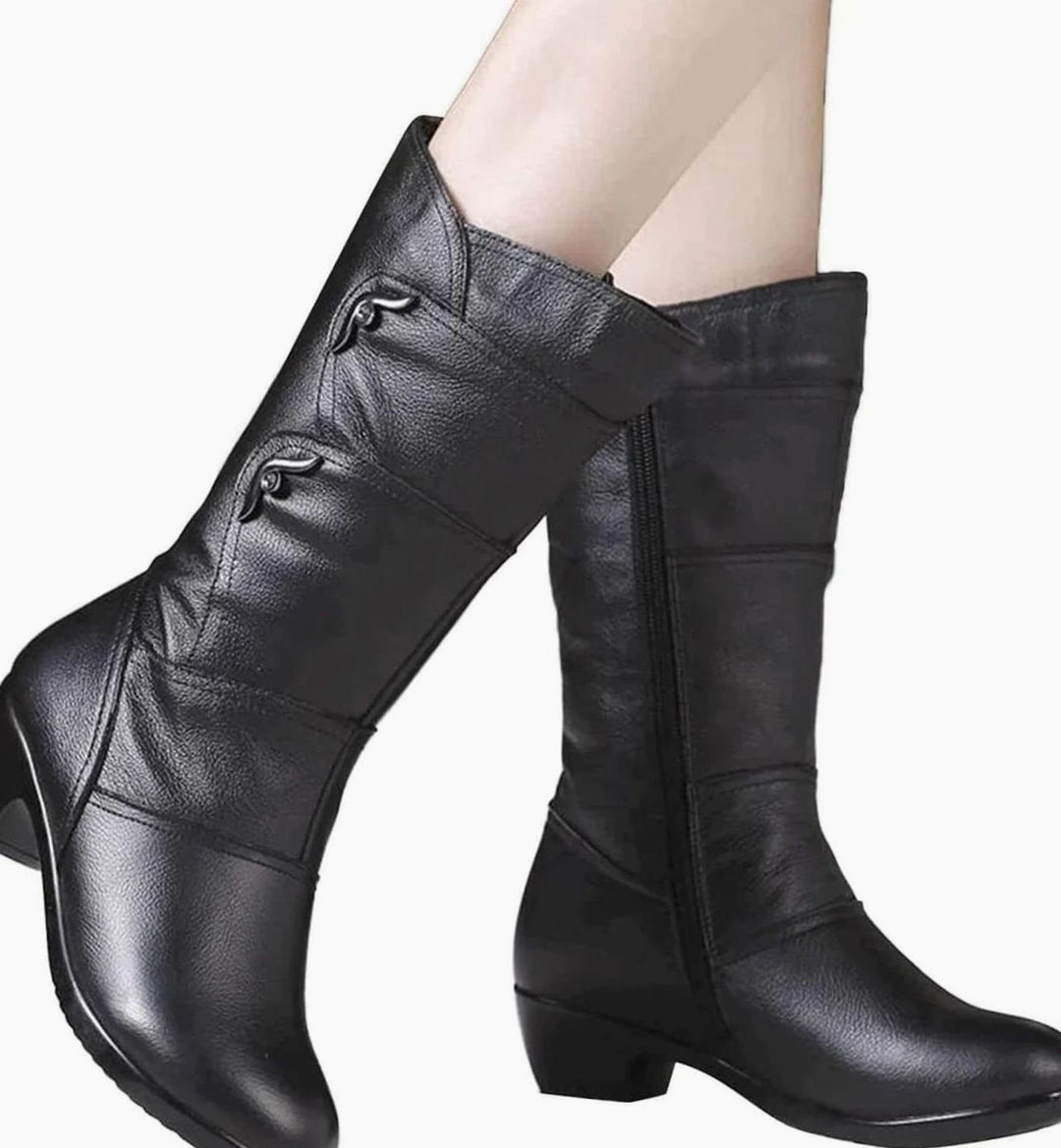 Women's Faux Leather Fleece-Lined Mid-Calf Winter Boots