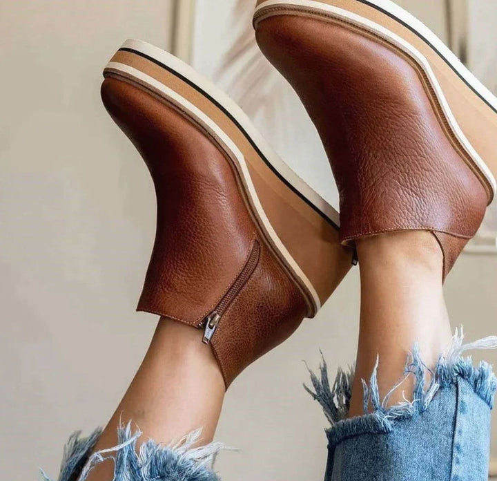 Women's Faux Leather Side-Zip Chunky Platform Ankle Boots