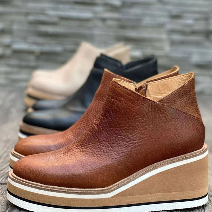 Women's Faux Leather Side-Zip Chunky Platform Ankle Boots