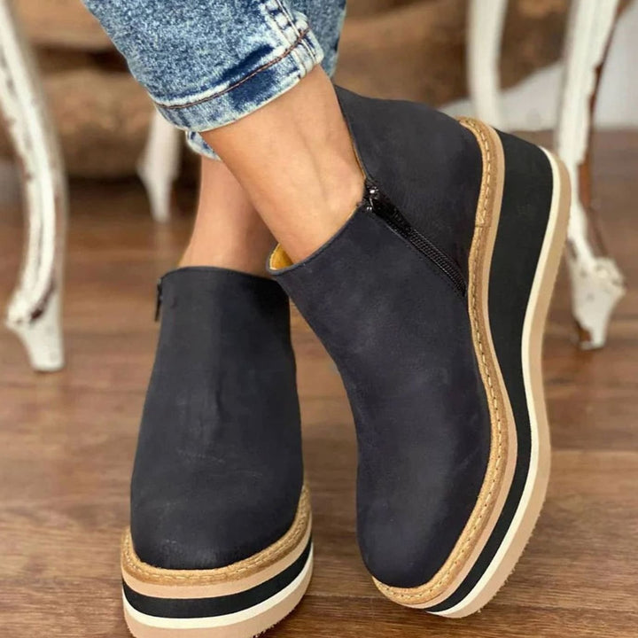 Women's Faux Leather Side-Zip Chunky Platform Ankle Boots - Black