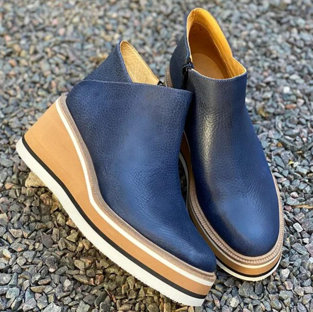 Women's Faux Leather Side-Zip Chunky Platform Ankle Boots - Blue