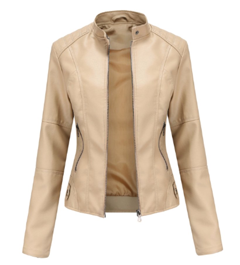 Women's Faux Leather Stand-Collar Zip-Up Biker Jacket