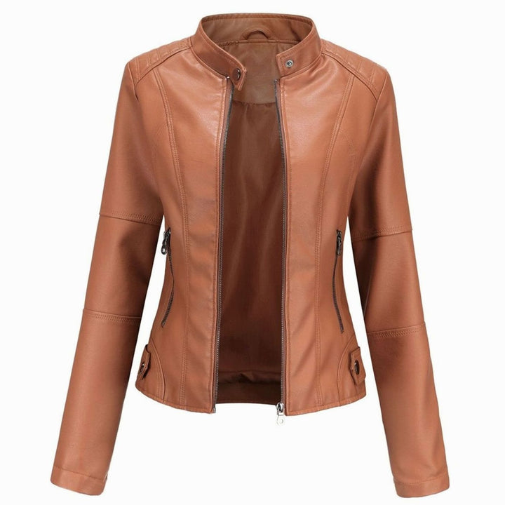 Women's Faux Leather Stand-Collar Zip-Up Biker Jacket