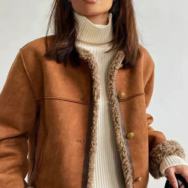 Women's Faux Shearling Button-Front Cropped Winter Jacket