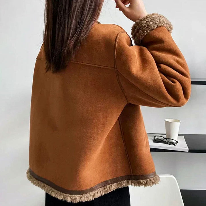 Women's Faux Shearling Button-Front Cropped Winter Jacket