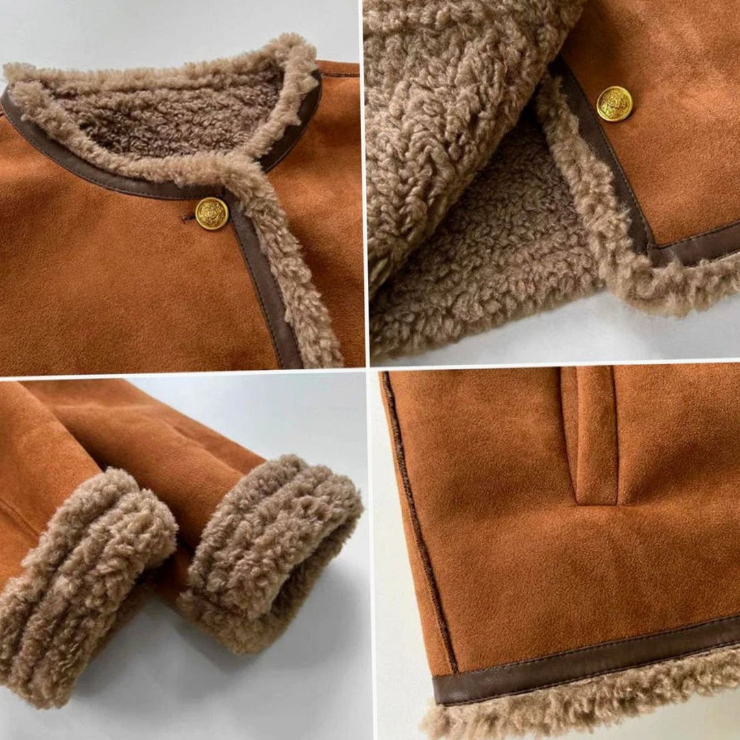 Women's Faux Shearling Button-Front Cropped Winter Jacket