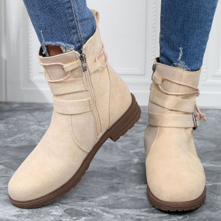 Women's Faux Suede Buckle Strap Flat Ankle Boots