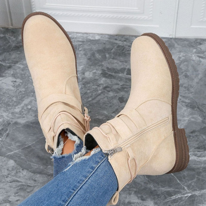 Women's Faux Suede Buckle Strap Flat Ankle Boots