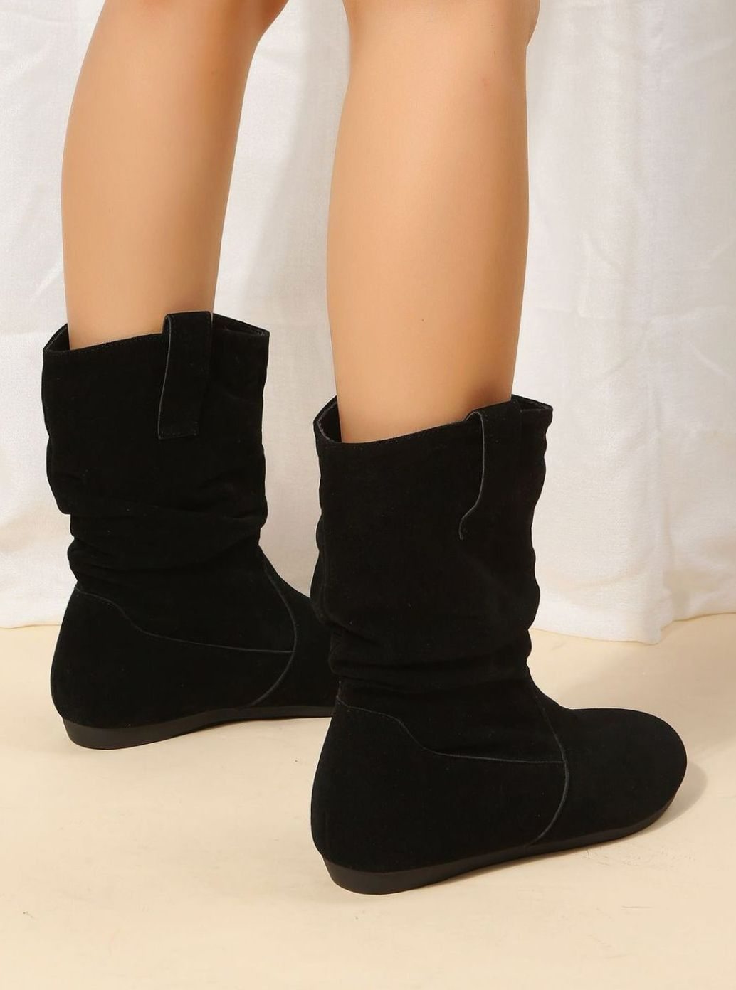 Women's Faux Suede Flat Slouch Mid-Calf Boots