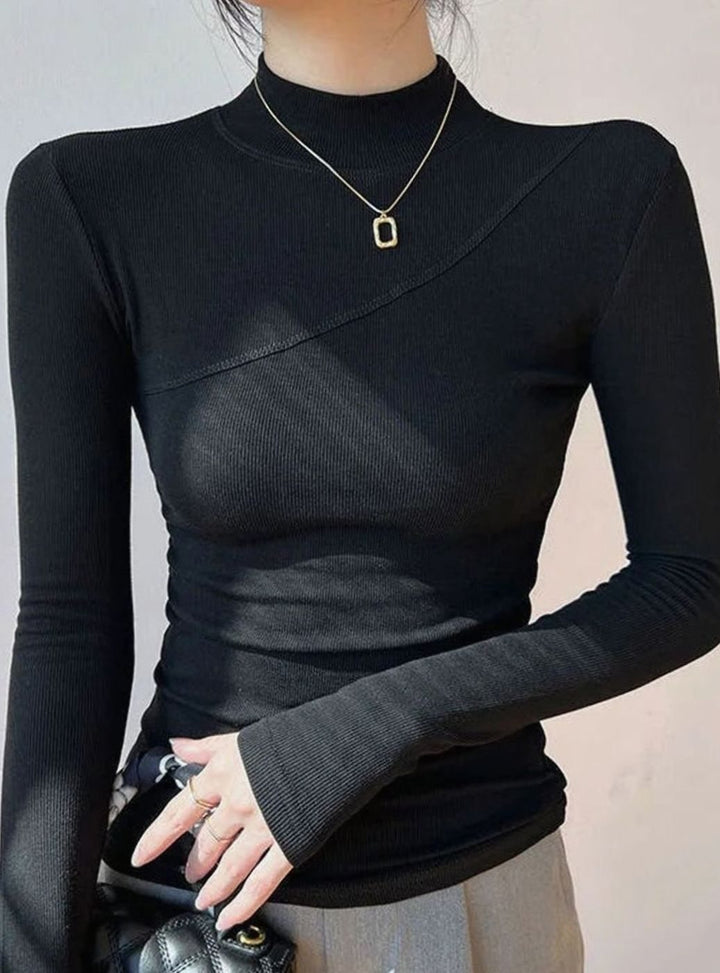 Women's Fitted Ribbed Roll Neck Jumper Long-Sleeve