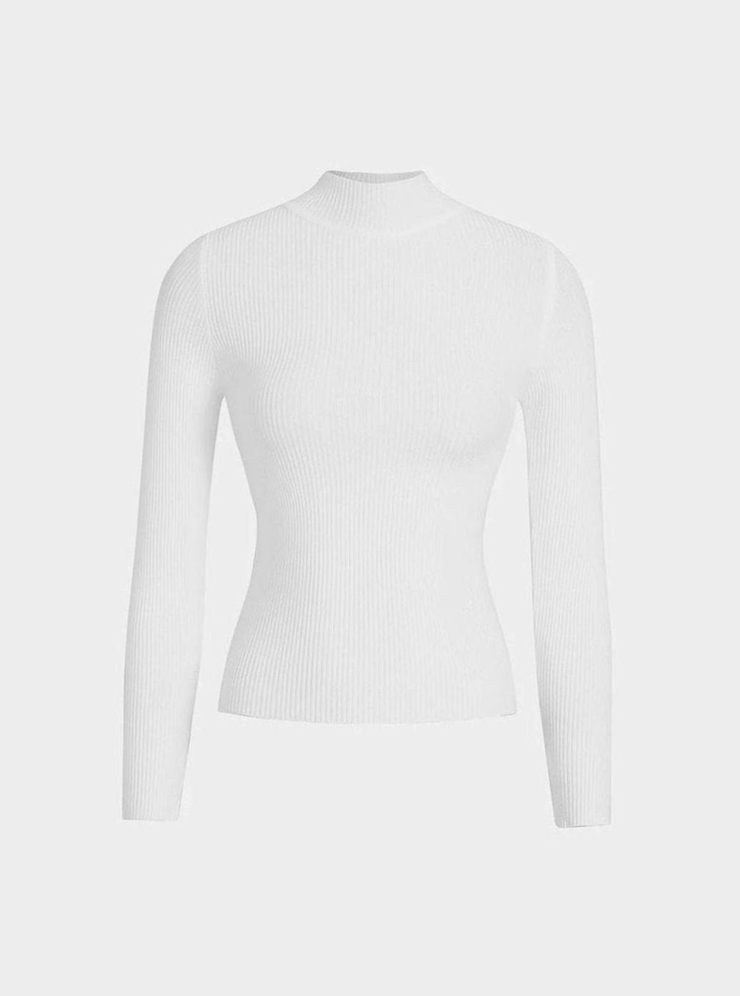 Women's Fitted Ribbed Roll Neck Jumper Polo Neck Knit Top