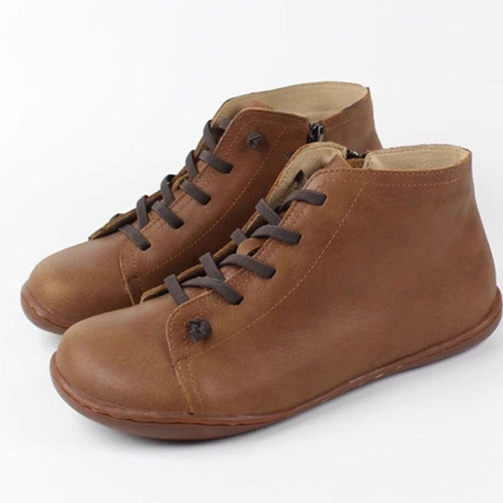 Women's Flat Lace-Up Side-Zip Suede Leather Ankle Boots - Brown