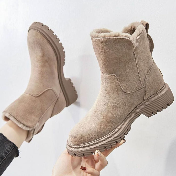 Women's Fleece-Lined Chunky Sole Zip-Up Ankle Boots - Beige