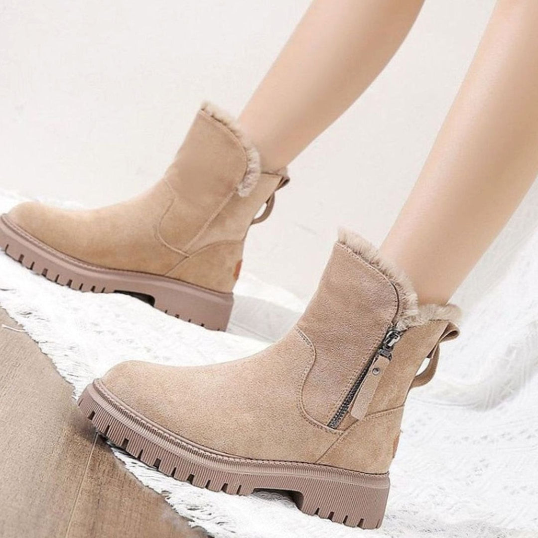Women's Fleece-Lined Chunky Sole Zip-Up Ankle Boots