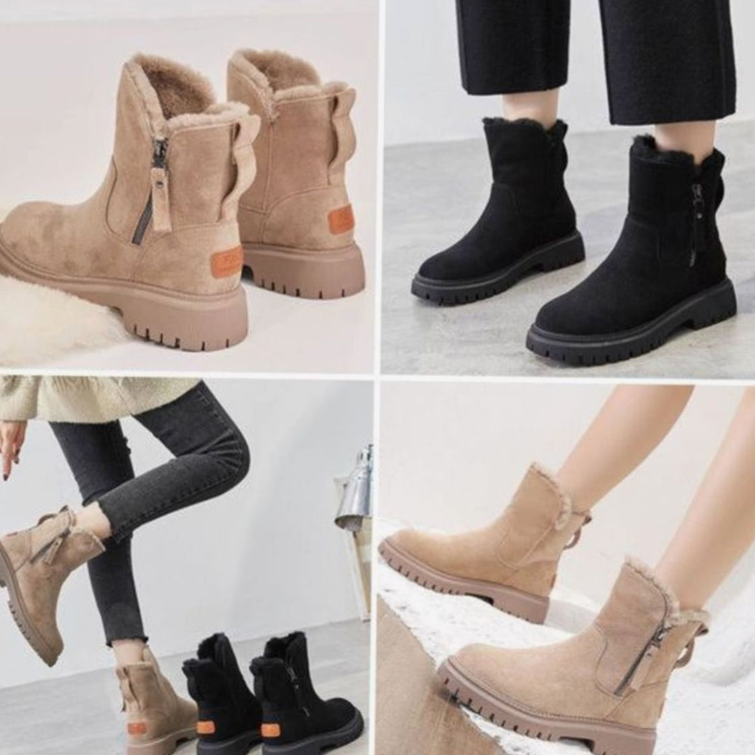 Women's Fleece-Lined Chunky Sole Zip-Up Ankle Boots