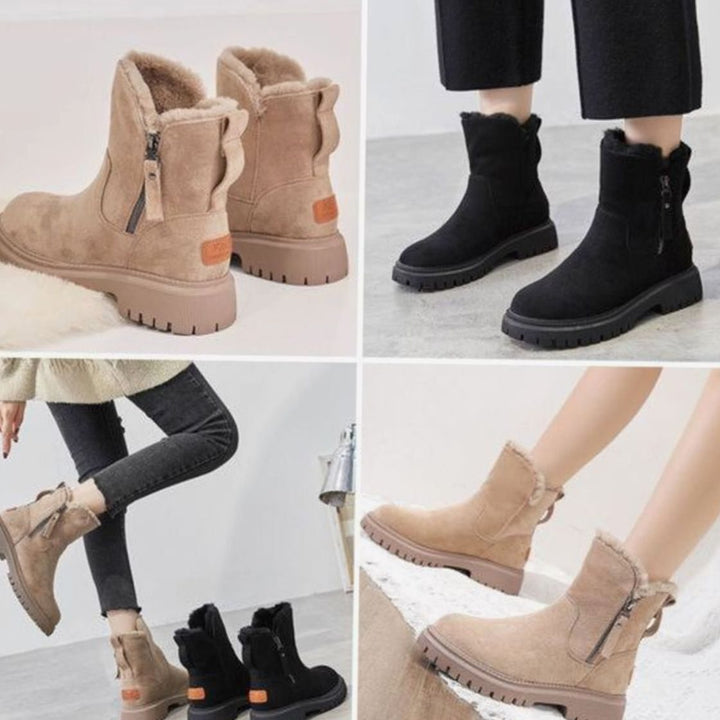 Women's Fleece-Lined Chunky Sole Zip-Up Ankle Boots
