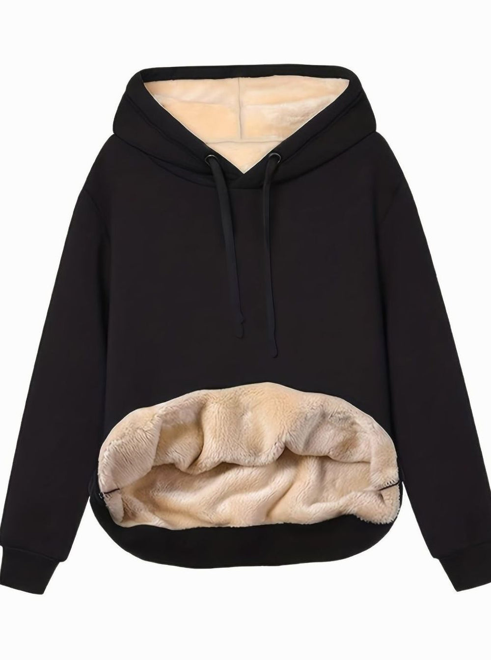Women's Fleece-Lined Drawstring Oversized Hoodie Jumper - Black