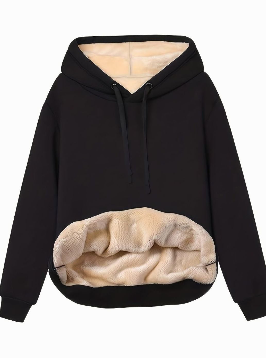 Women's Fleece-Lined Drawstring Oversized Hoodie Jumper - Black