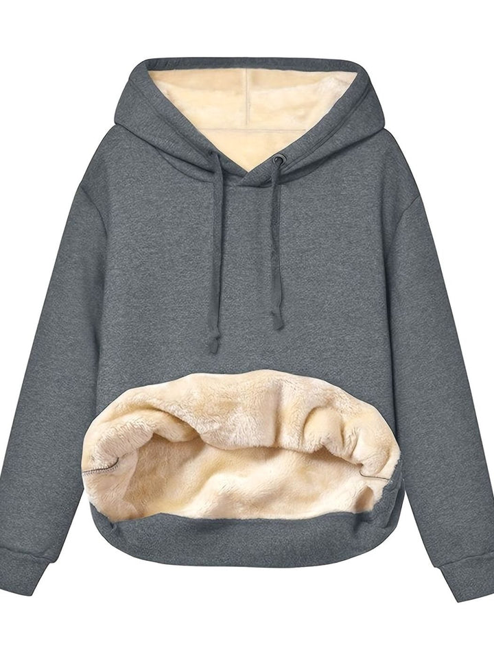 Women's Fleece-Lined Drawstring Oversized Hoodie Jumper - Dark Grey