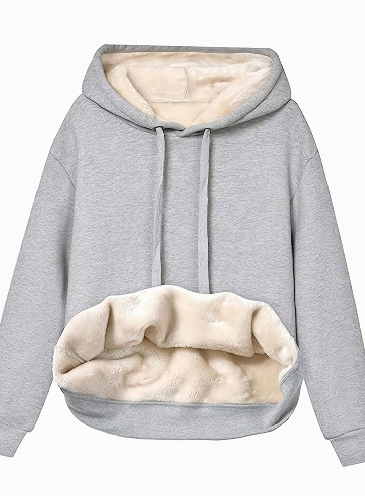 Women's Fleece-Lined Drawstring Oversized Hoodie Jumper - Light Grey